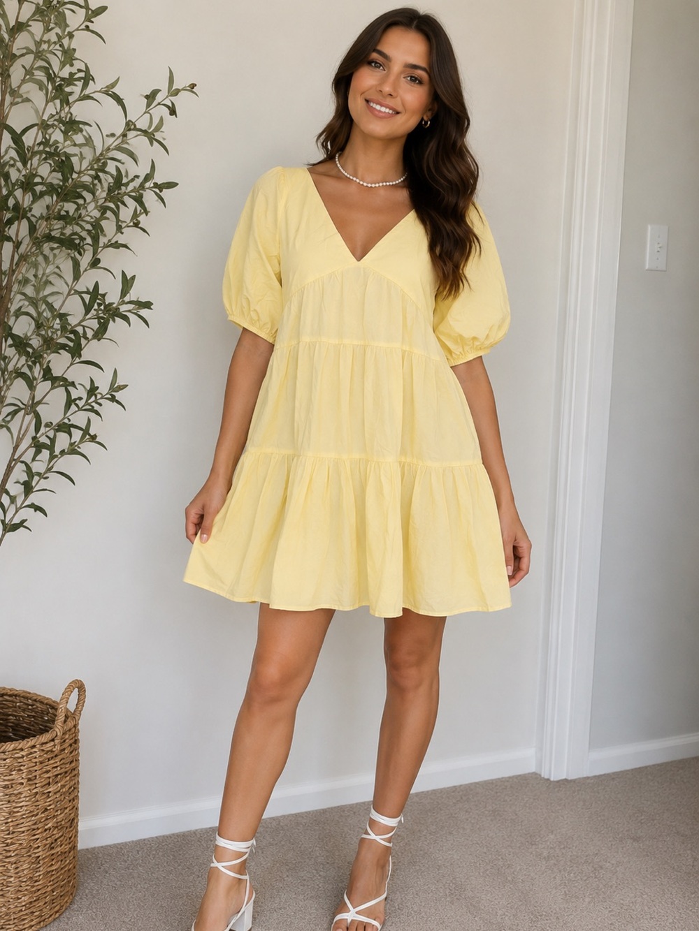 Light Yellow Tiered V-Neck Women’s Top
